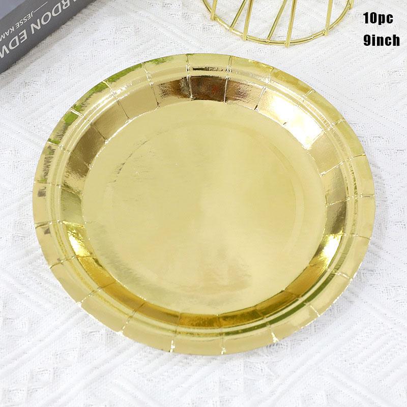 10 шт. Набор одноразовой посуды из золота, серебра, розового золота, однотонные бумажные тарелки, стаканчики, принадлежности для свадьбы, дня рождения, вечеринки, Нового года 2024