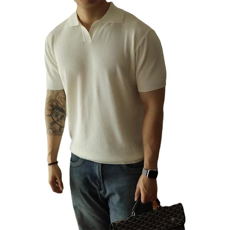 Men's Summer Ice Silk Knitted Slim Fit Polo Shirt - Short Sleeve, Pure Color, Casual Lapel T-shirt