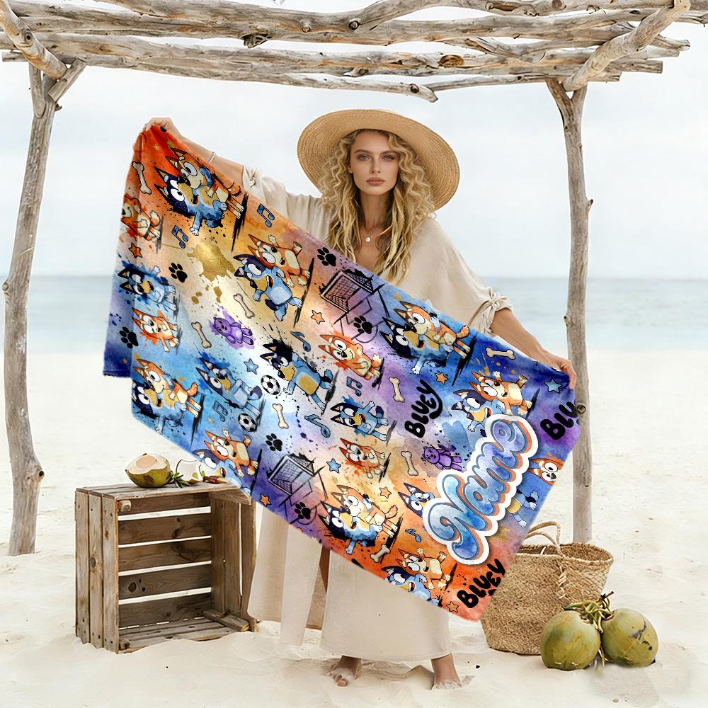 Bluey Adventures Customized Name Beach Towel Soft Durable Quick-Dry