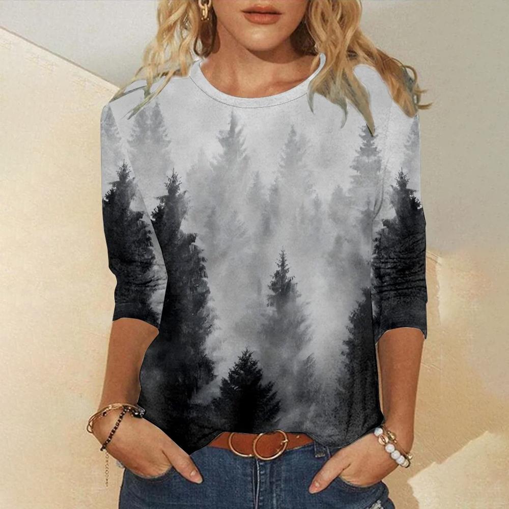 Женская футболка с принтом природы, модная повседневная футболка с длинным рукавом, дышащая повседневная дизайнерская одежда