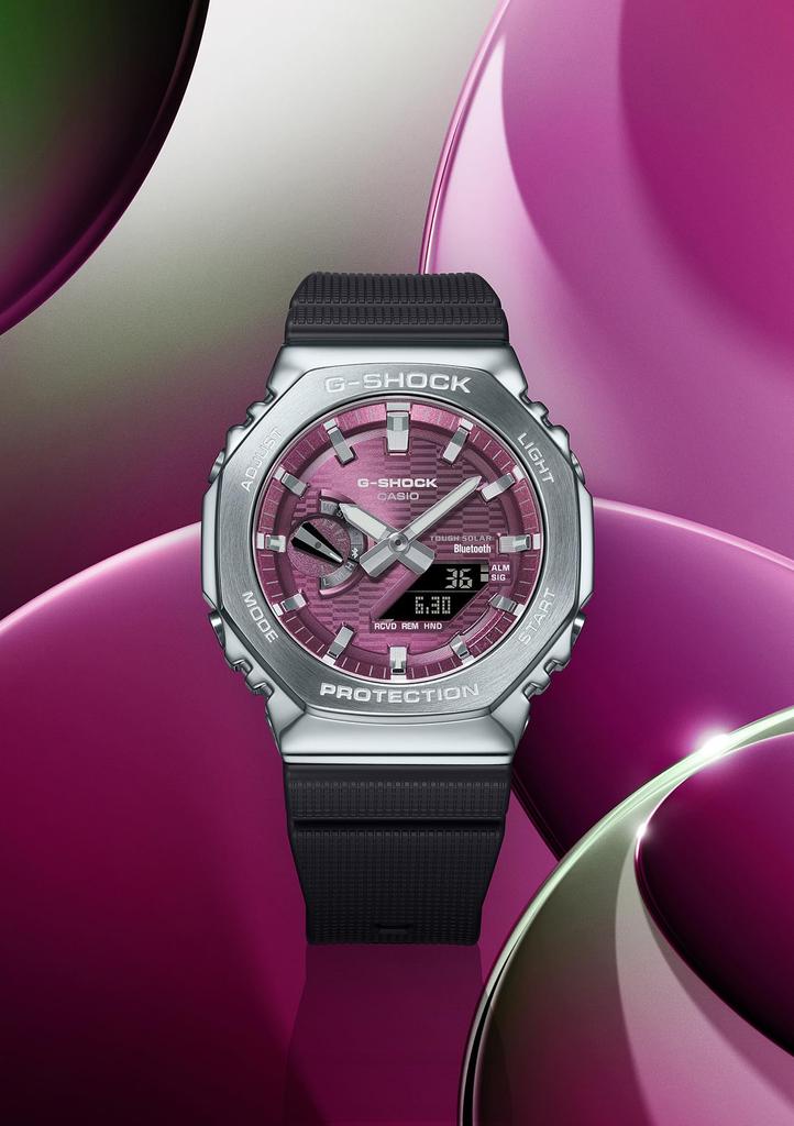 Casio Watch Burgundy with Metal Tough and Environmentally Friendly Materials G-Shock GBM-2100A-4BJF Men's Cover, Bluetooth, Solar,