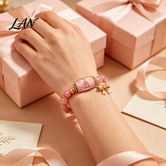 Metal Pendant Bracelets Christmas Story Beaded Bracelet, Bracelet with Santa Reindeer Snowman House Candy Women Cane Tree Pattern, Elastic Colorful