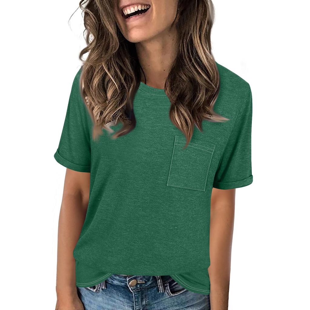 Женская модная футболка с круглым вырезом, однотонная, свободного кроя, с коротким рукавом
