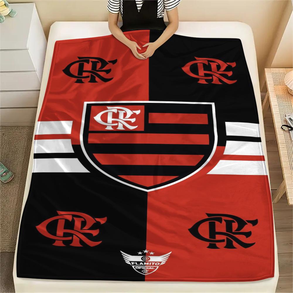 Flamengo Football Club Crest Red Black Stripe Print Flannel Blanket Brazil Soccer Fan Soft Throw Blanket Sofa Bedroom Travel Home Decor