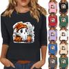 Women's Fashion Casual Three-quarter Sleeve Halloween Printed Round Neck Top