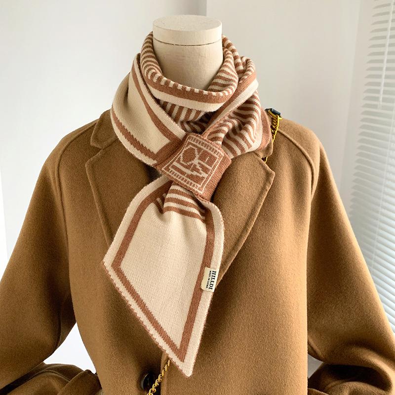New Korean Version of Knitted Wool Double-sided Two-color Classic Striped Scarf Student Decoration Warm Lazy Scarf