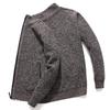 Men's Autumn/Winter Plus Velvet Zipper Knitted Cardigan Jacket with Stand Collar and Solid Color
