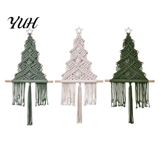 Nursery Room Wall Ornament Hand?Woven Christmas Tree Hanging, Boho Tapestry with Wooden Beads & Gift for Holiday Star, Xmas Art Decor Home Farmhouse