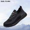 Oulylan Men Fly Woven Work Shoes Breathable Steel Toe Lightweight Labor Footwear Anti-smash Anti-puncture Non-slip Soft Sneakers