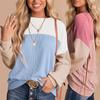 Womens Fashion Color Block Hoodies Long Sleeve Crewneck Knitted Ribbed Sweatshirts Tunic Tops Autumn Winter Tops