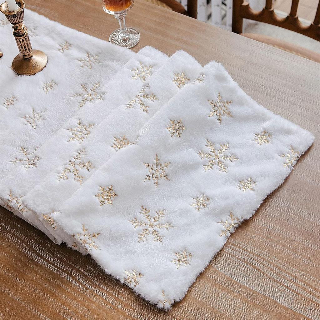 Faux Christmas Table Runners Gold Sequin Snowflake Table Runner Xmas Table Runner For Super Soft Thick Luxury Christmas Table Decoration