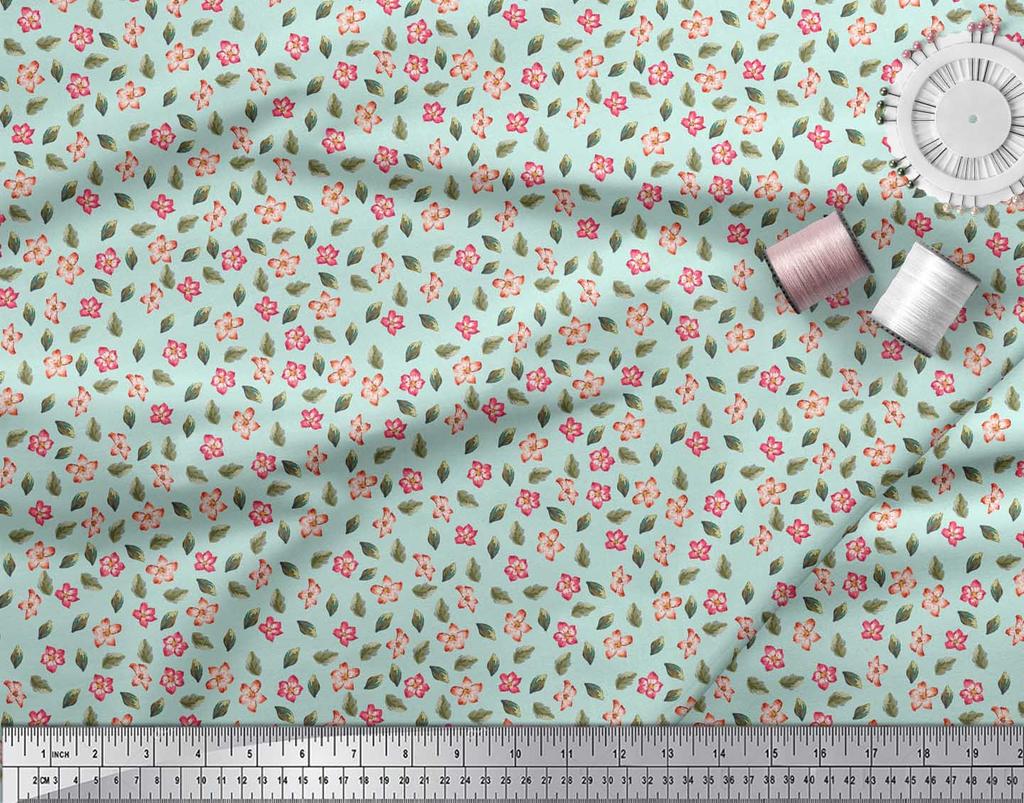 Soimoi Синяя японская креп-сатиновая ткань с принтом листьев и первоцвета, по метру 42 дюйма