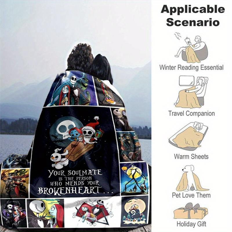 1pc. Nightmare Before Christmas Jack Skellington Sally Romantic Love Blanket, Seasonal Home Decor Gift for Couples, Room Decoration, Cozy Th