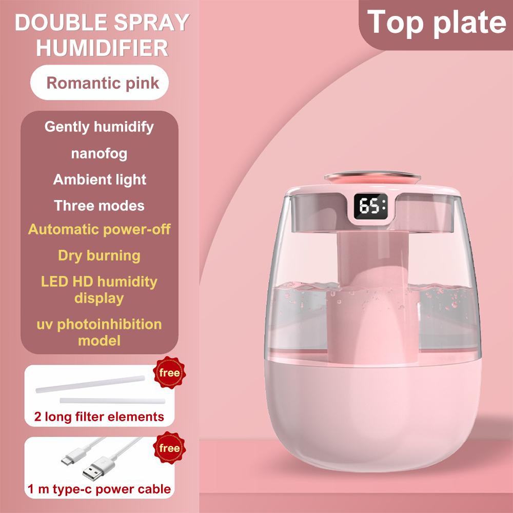 Humidifier 1.3L Water Tank USB Portable Dual Nozzle Cold Fog Bedroom Silent Humidifier Intelligent Digital Display Air Humidity