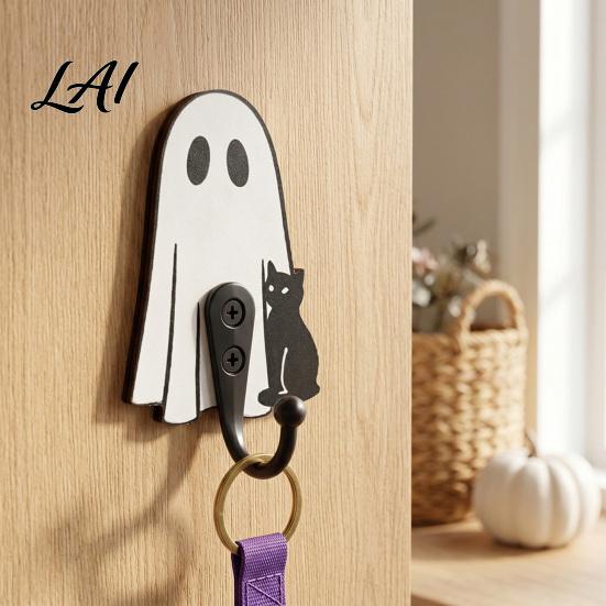 Functional Store Decorations Halloween Ghost Cat Wooden Hanging Hook for Keys Hats Decorative Cute Pumpkin Wall Hooks Hanger Home Living Room