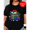 Merry Christmas, holiday-themed print, crew neck short-sleeved T-shirt, spring and summer casual top