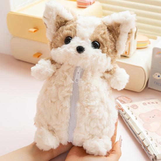 Plush Corgi Pencil Case Large Capacity Stationery Box Creative Animal Stationery Organizer for Pens Pencils Erasers