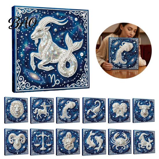 Faux Pearl Painting Decor DIY Kit, 12 Zodiac Signs Rhinestone Art Set for Adults Kit Beginners, Handmade Wooden Frame Fake Wall Decoration with