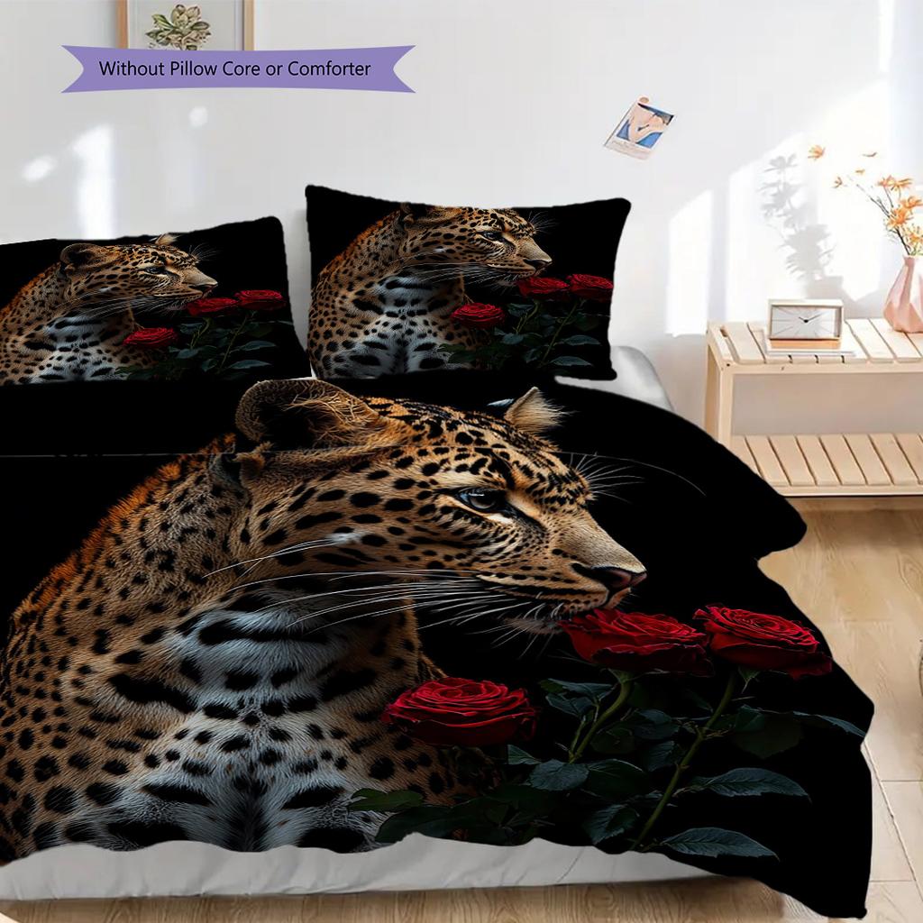 Постельное белье с леопардовым принтом Комплект одеял Покрывало Наволочка Домашний Декор Подарок на День Рождения (1 пододеяльник + 2 наволочки, без наполнителя)