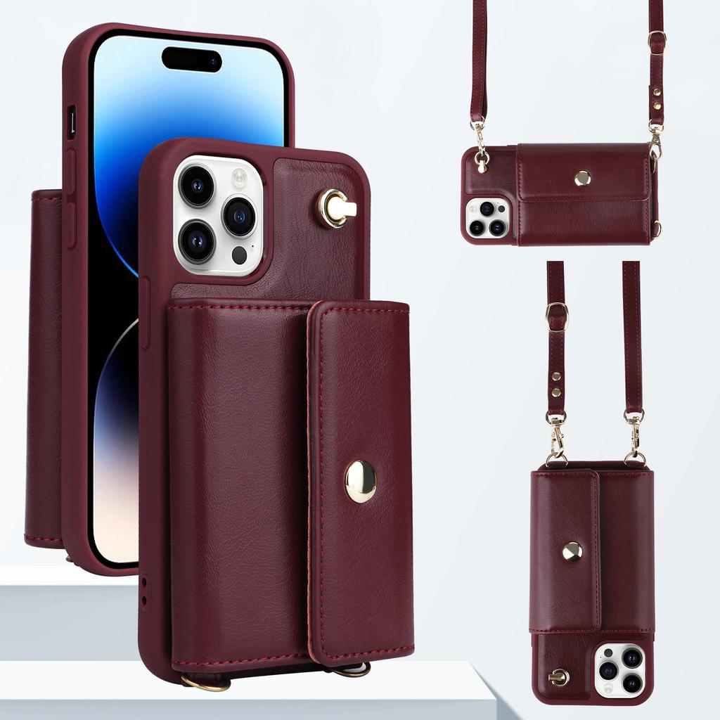 Кошелек-сумка через плечо с отделениями для карт Кожаный чехол для IPhone 14 15 Pro Max 13 12 11 XR XS 7 8 SE 2025 Сумка-чехол с держателем на длинном ремешке