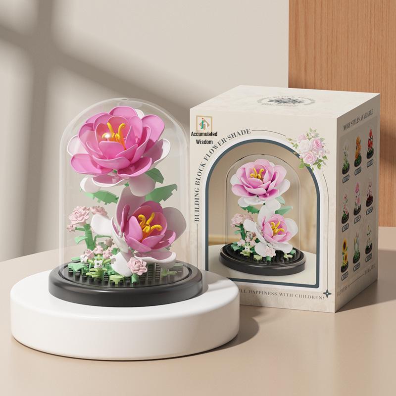 Preserved Flower Basket Building Blocks: Rose & Succulent Ornaments, Educational Toy for Girls, Ideal for Valentine's Day or June 1st Gift