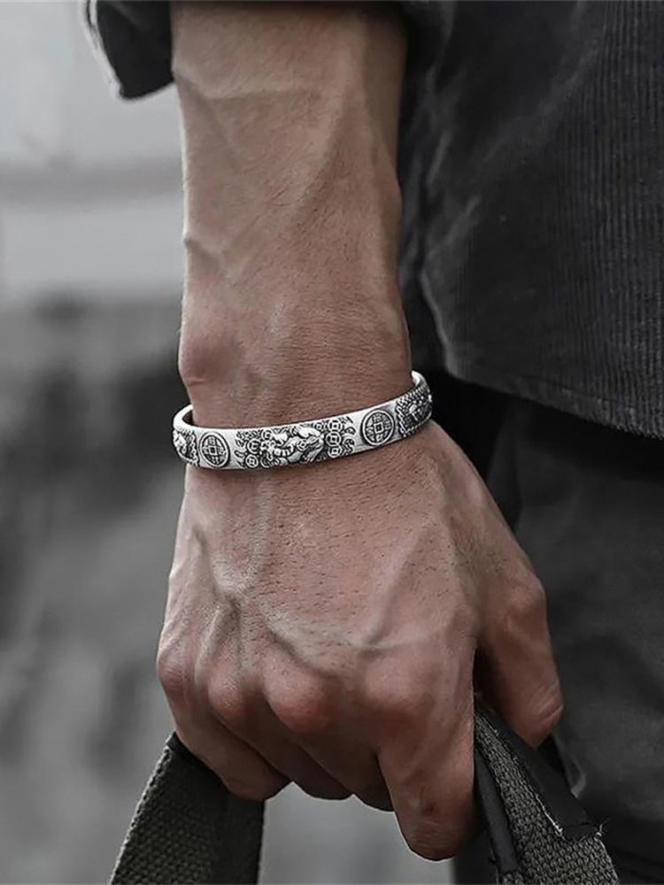 Thai Silver Wealth Transfer Pixiu Copper Coin Heart Sutra Bracelet For Men Women Fashion New Jewelry Gift Party