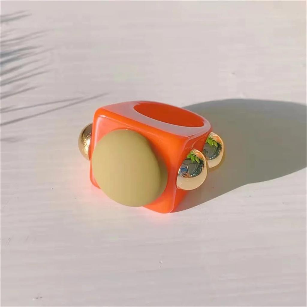 Exaggerated Resin Ring For Woman Acrylic Metal Strips Are Red And Green Square Resin Color Ring Punk Jewelry Accessories Rings