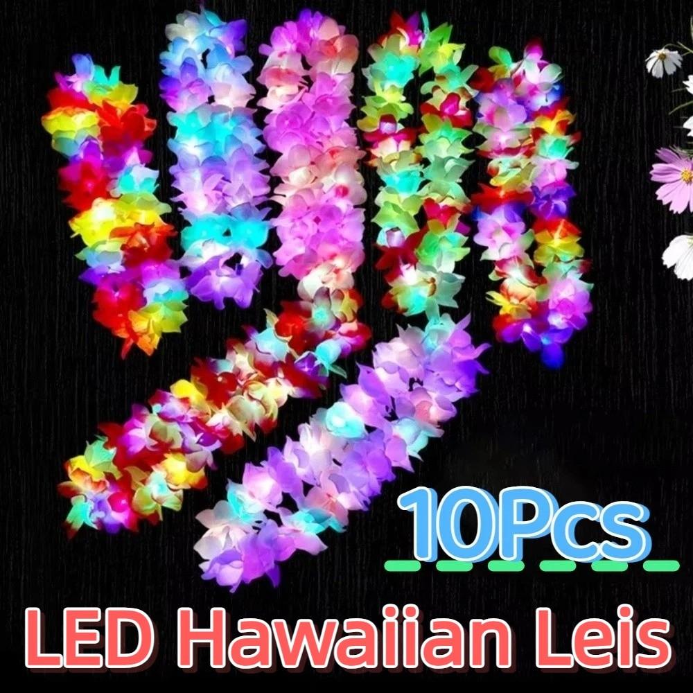 10Pcs Colorful Light Up Flower Wreath Artificial Tropical Theme Leis Beach Holiday