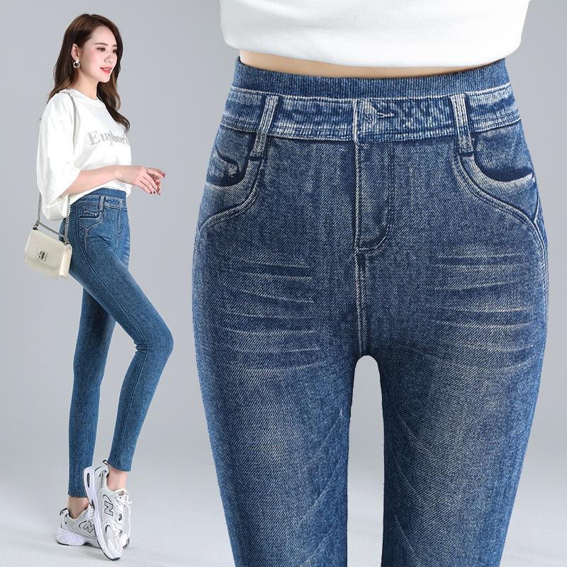 Warm Thicken Velvet Women Leggings Workout Running Push Up Slim Trousers Imitation Jeans High Waist Elastic Pants