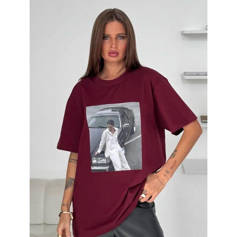 Western Style New Fashion Casual Loose Print Round Neck Short Sleeve T-shirt Top Printed T-shirt Top