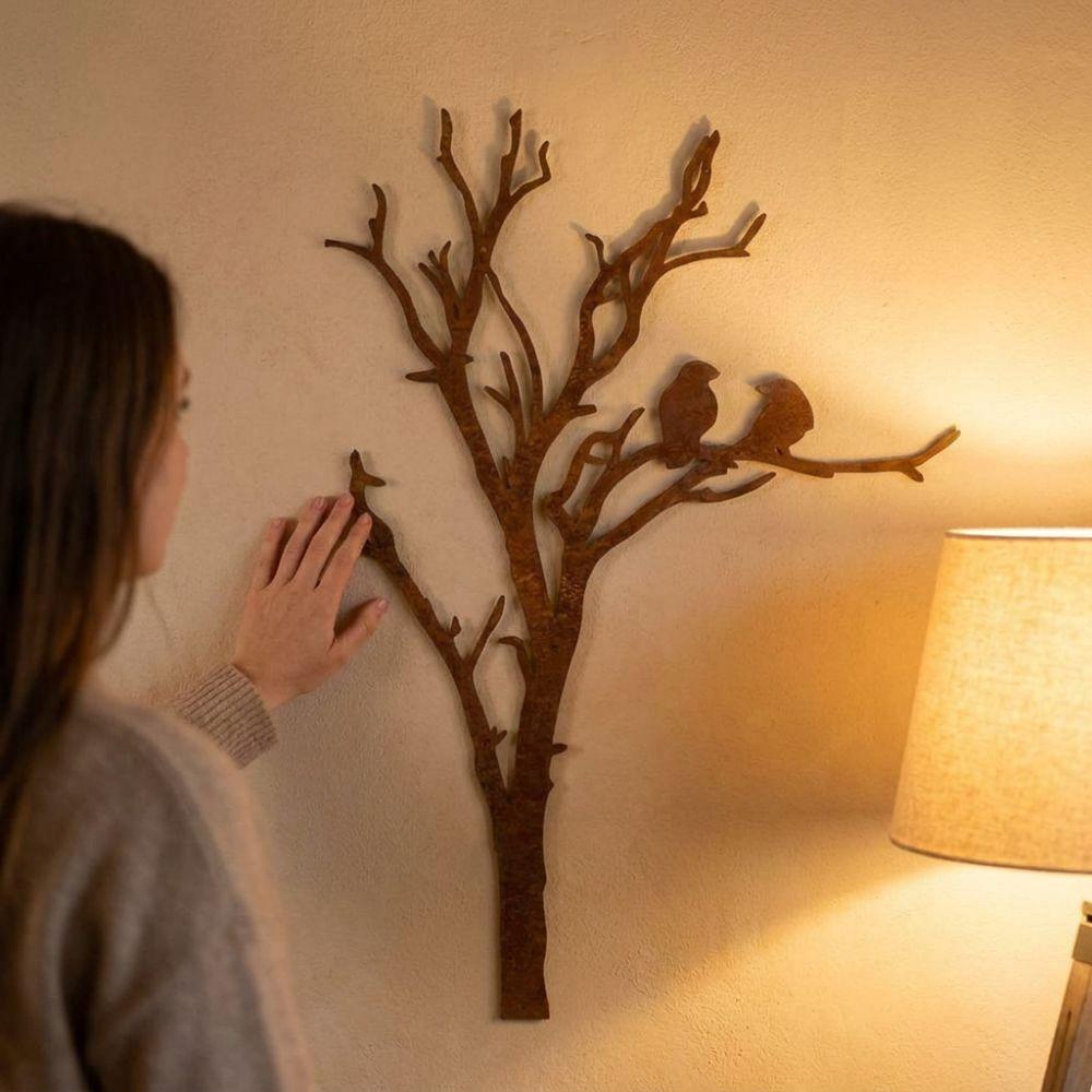 Farmhouse Style Metal Tree Branch Bird Silhouette Decor Garden Fence