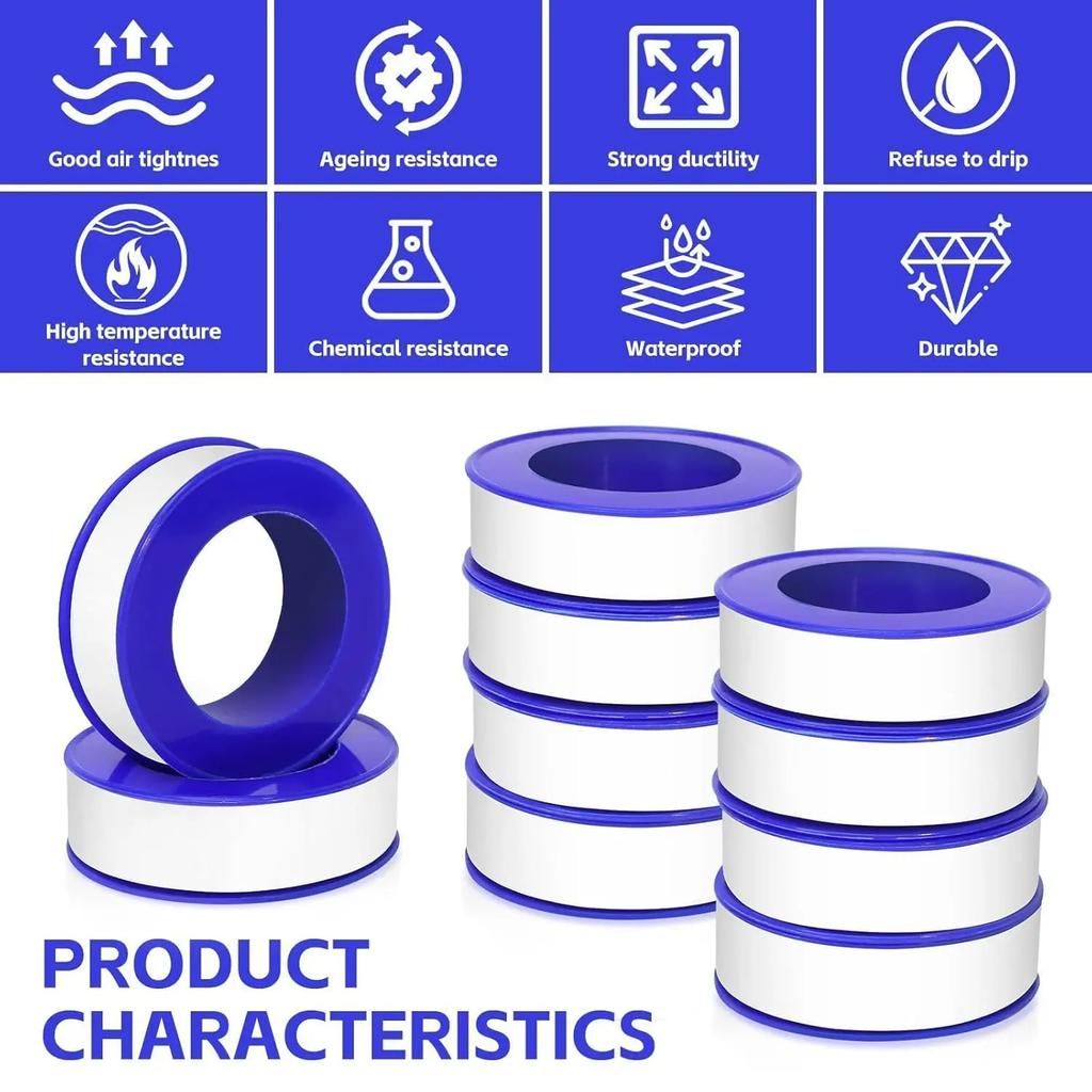 Plumbing Sealant Tape 10PCS – Leak-Proof Thread Seal Tape for Water/Gas Pipes, No Oil Needed, Easy Fix