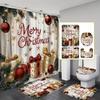 4Pcs Bathroom Shower Curtain SetMerry ChristmasPattern Bathroom Curtain With 12 Hooks Non Slip Rugs Toilet Cover Mat Bathroom Partition