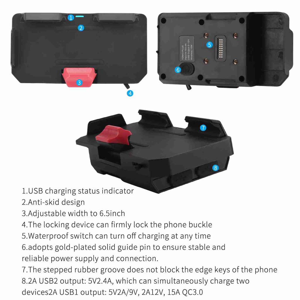 Aumotop Motorcycle Mobile Phone Navigation Bracket Wireless Charging Support with Two USB Ports Replacement for BMW