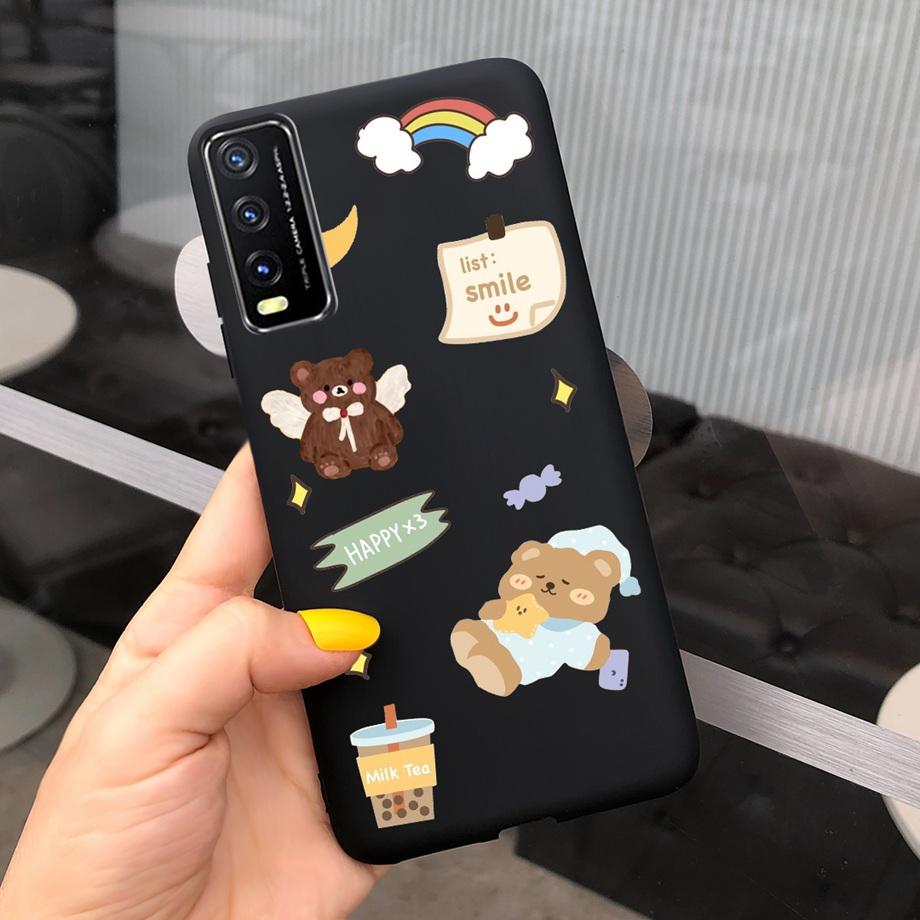 For Vivo V2027 Y20i Y20 Y20s Y11s Y12s Phone Case Candy Back Cover Soft Silicone Bumper Shell Daisy Dragon Bear Painting Capas