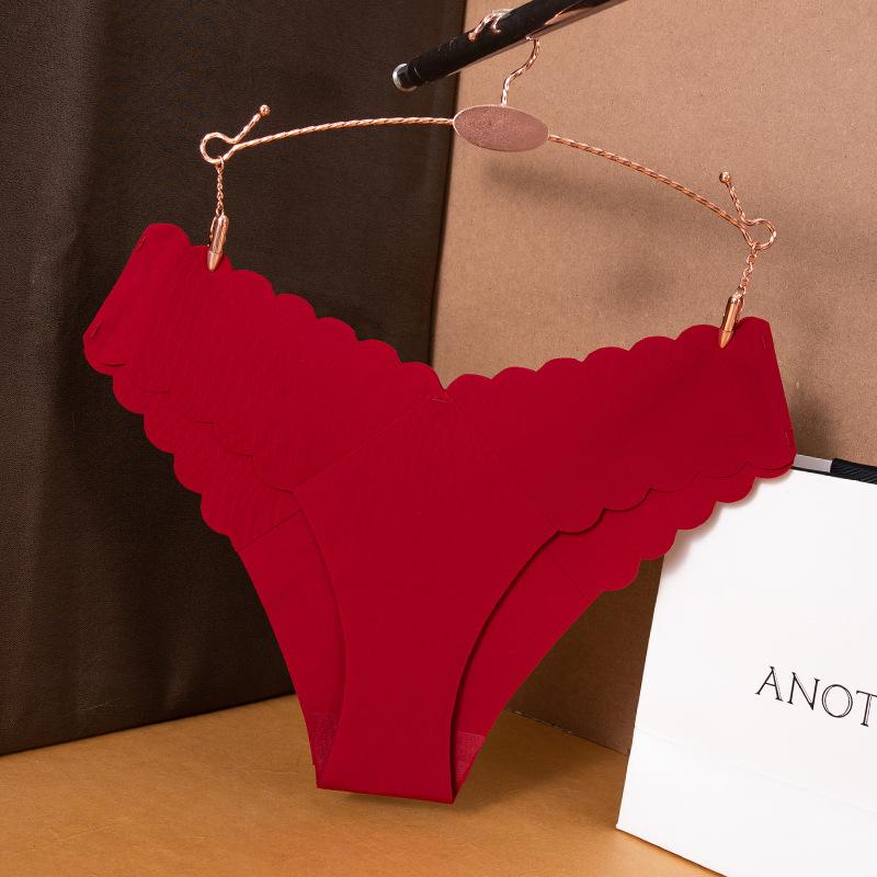 Женские трусы с волнистым краем V-образной формы, бесшовные трусики из ледяного шелка, женские трусы с низкой талией и хлопковым промежностным швом