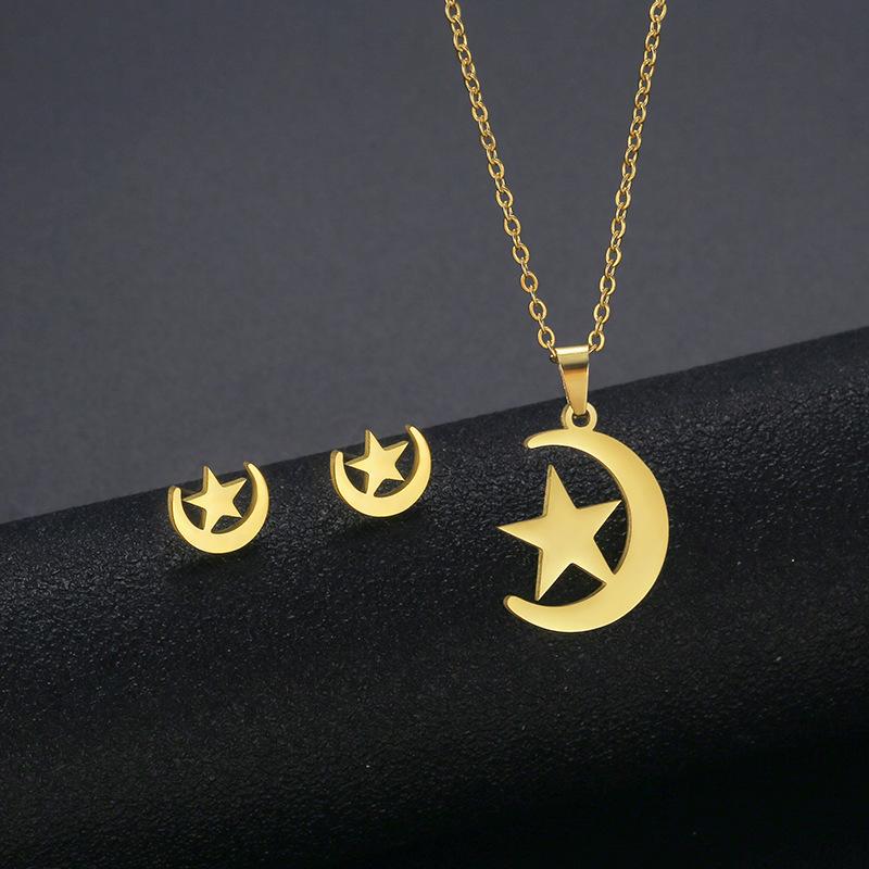 Hip Hop Geometric Necklace And Earrings Set For Women High Gloss Jewelry Set