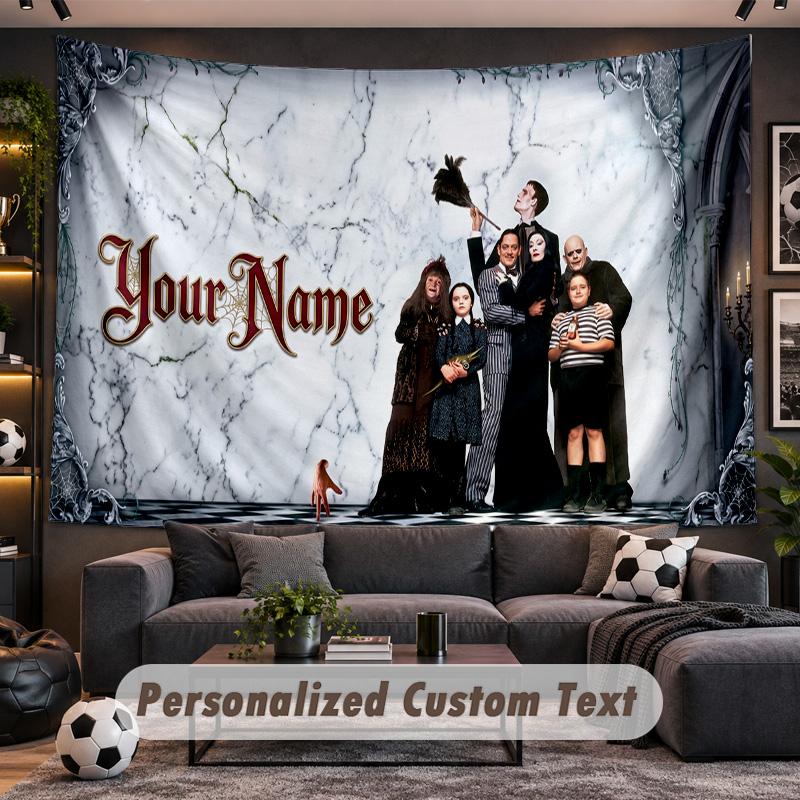 The Addams Family Personalized Tapestry Support Custom Name, Wall Art Home Decoration