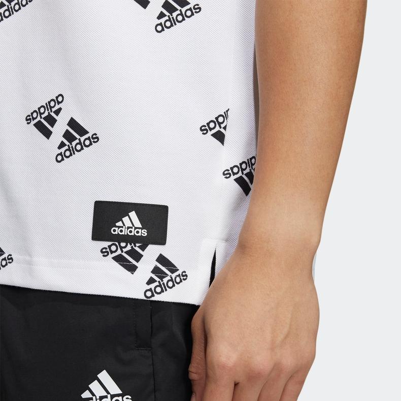 adidas Футболка-поло с принтом логотипа по всей поверхности, мужская белая рубашка-поло HE7438