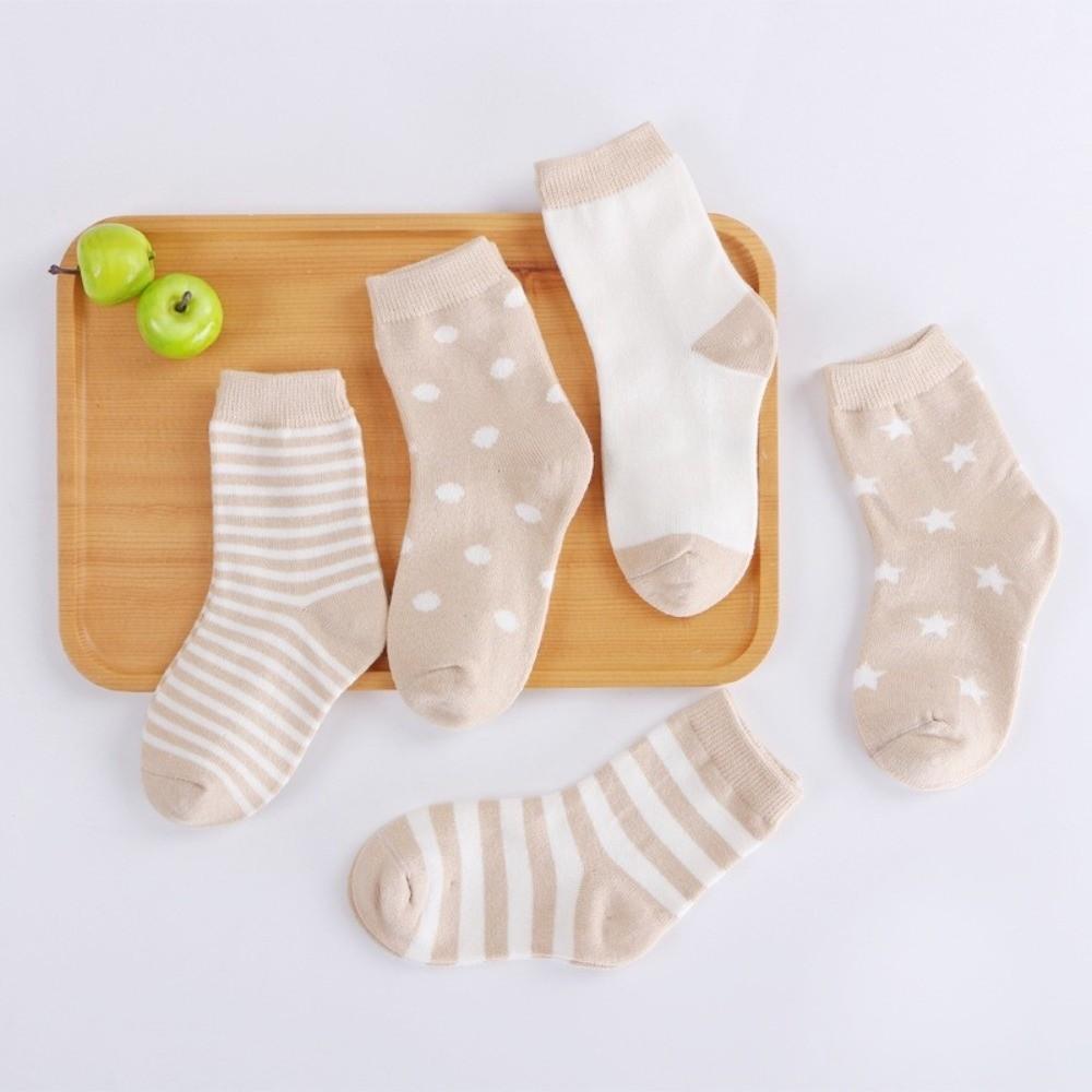 5 Pairs Soft Cotton Girls Boys Socks Strips Spots Floor Stockings Toddler Socks for 0-5 Years