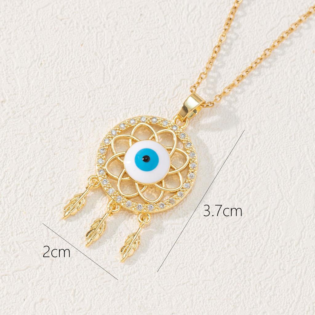 Bohemian Style Fashionable Oil Dripping Zircon Eye Pendant Necklace for Women New Clavicle Chain