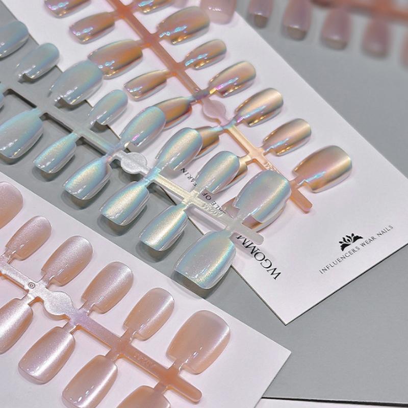 30 шт./лот короткие накладные ногти Aurora кошачий глаз чисто балерина украшения носимые накладные ногти полное покрытие типсы искусство