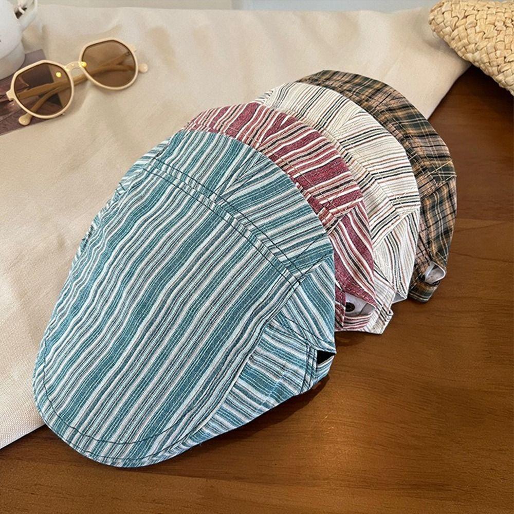 Y2k Newsboy Cap Striped Painter Hat New Peaked Caps Female