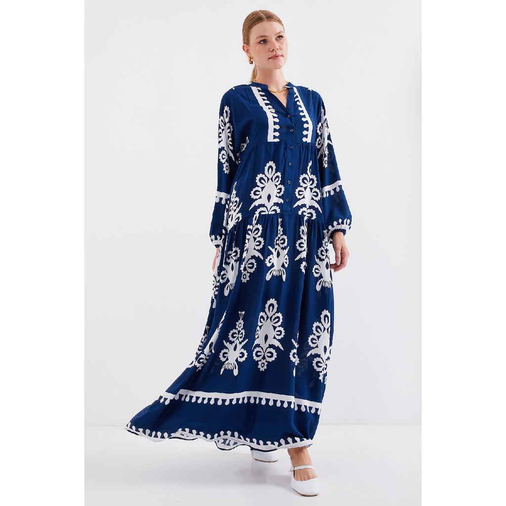 2423 Authentic Patterned Dress - M. Cream