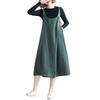 Women Cotton Linen Pinafore Dress Wide Straps Buttoned Chest Pockets Open Back A Line Casual Loose