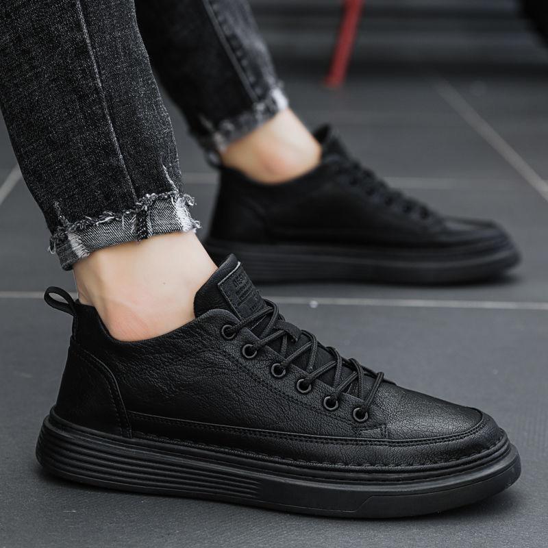 Spring Men's Shoes 2024 New Men's Sports and Leisure British Black Leather Shoes Work Versatile Dress Business Trendy Shoes