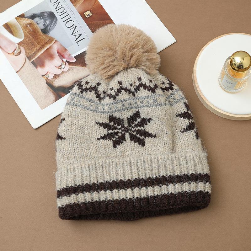 Korean Version of Autumn and Winter Hat for Women's Big Head Knitted Wool Hat Rabbit Fur Plus Velvet Warm Hat High End Sense Bag Head Hat