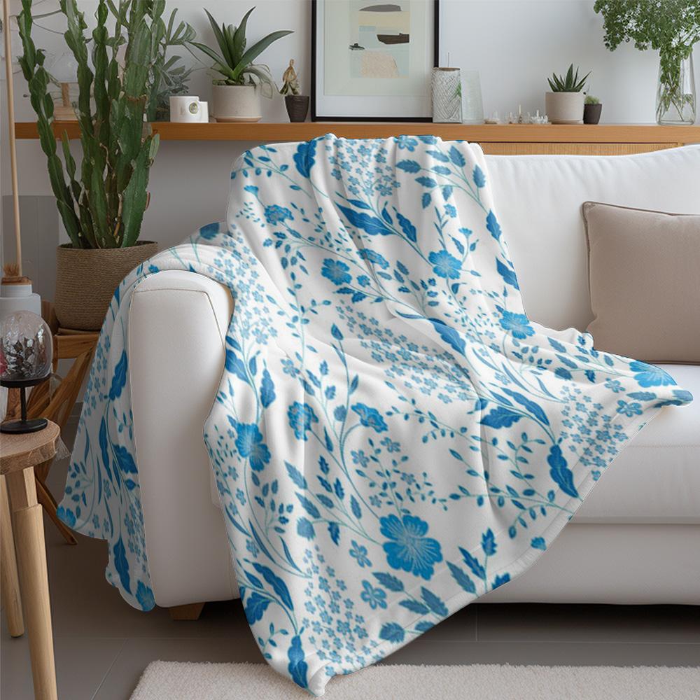 Floral Blue Pattern Fleece Blanket Soft Warm Throw Bed Sofa Cover Decorative Gift