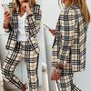 Long Sleeve Blaze Women 2 Pieces Elegant Slim Fit Jacket Formal Office Work Pant Lapel Coat Set