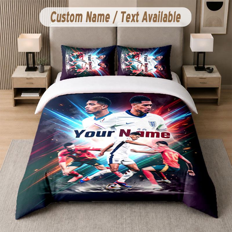 Custom Bedding Set Jude Bellingham Pattern, Print Name Text 1 Duvet Cover plus 2 Pillowcases Home Textile